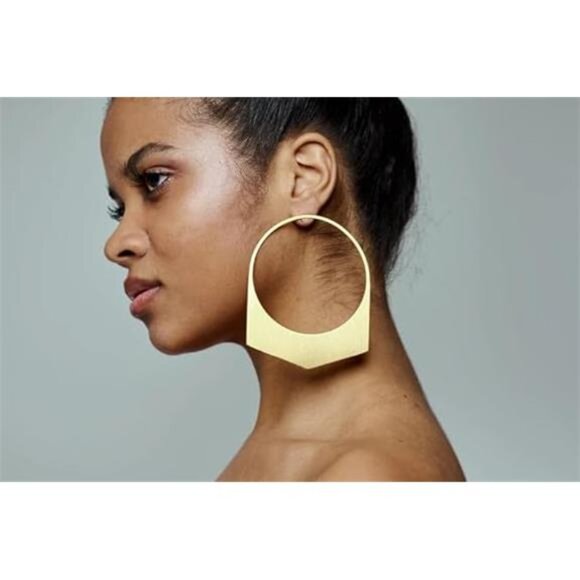 ✨ Oversized Chic Geometric Gold Statement Hoop Earrings 14K Plated - Picture 4 of 4